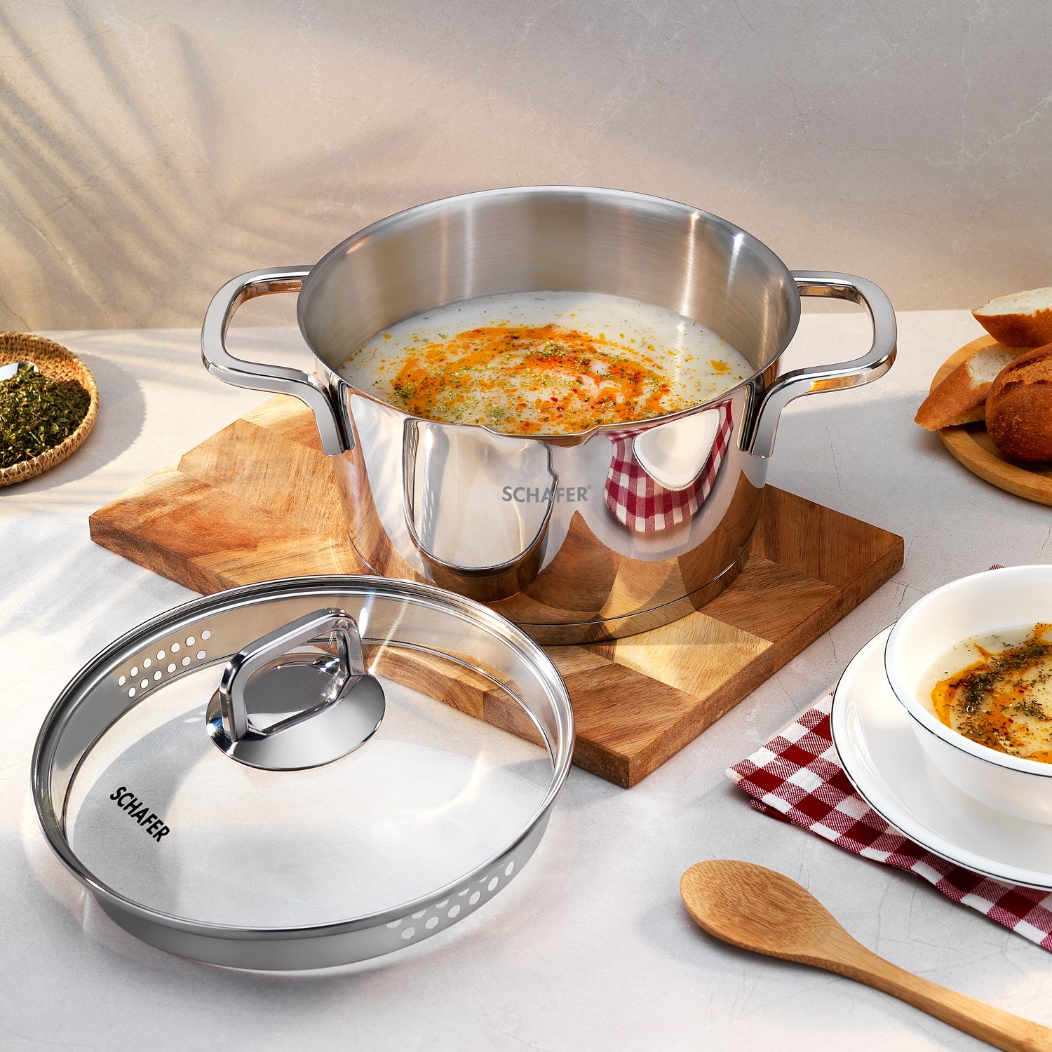 Schafer New Stahl Çelik Derin  Tencere 20 Cm 2 Parça-Inox