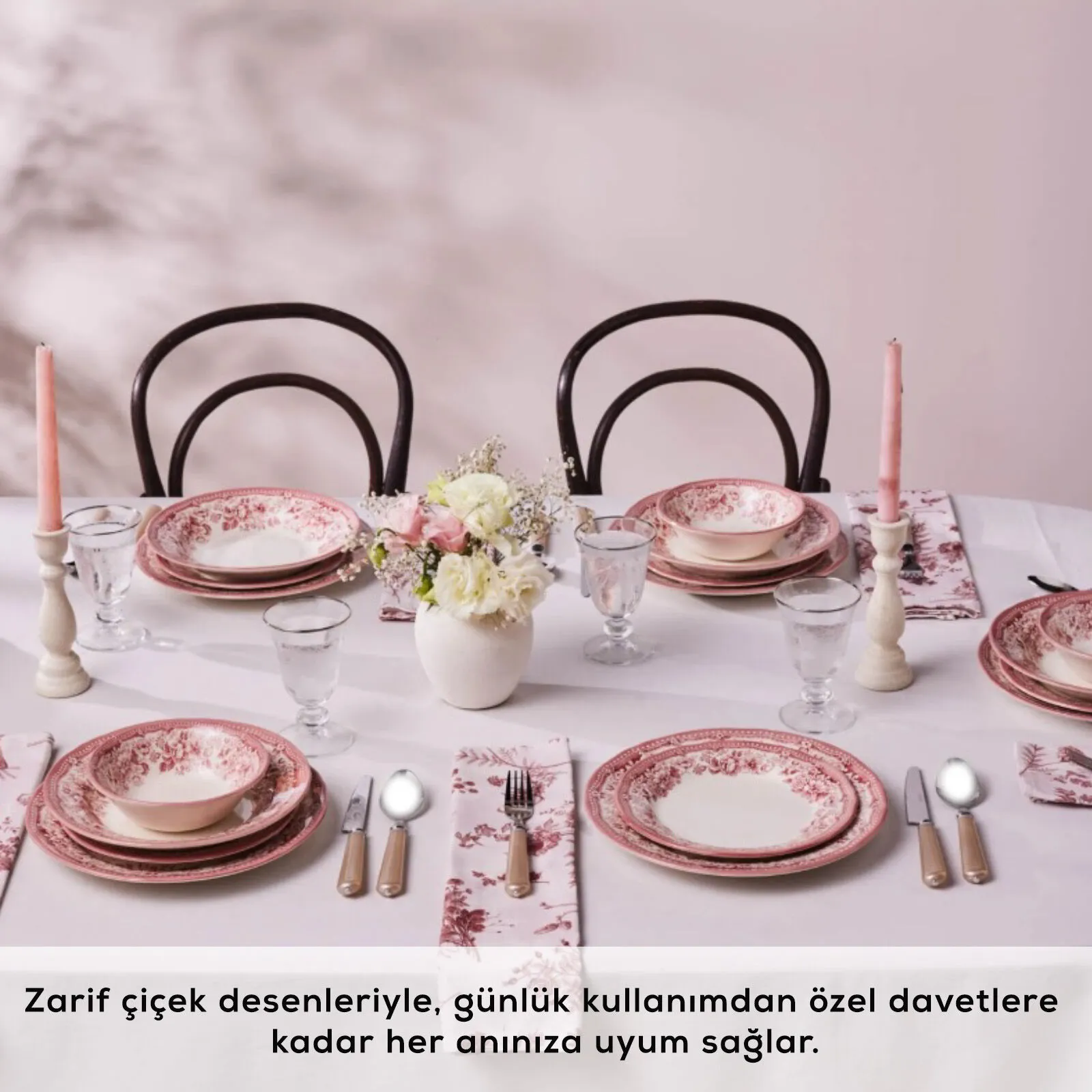 Karaca Dıana Rose Pembe 24 Parça 6 Kişilik Yemek Takımı