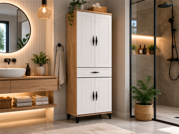 Levent Dlp.0001-216 4 Kapaklı 1 Çekmeceli Çok Amaçlı Dolap Meşe Beyaz