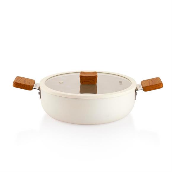 Schafer Ceramoni Seramik Basık Tencere 24 Cm-Krem