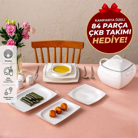 Emsan Yeni Karmen Platın Yemek Takımı 60 Parça Kare