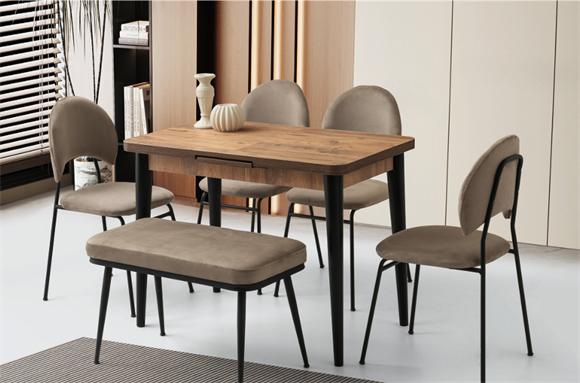 Rubi Line Set 3637-181 Silva Masa / 1375 Suna Sandalye / 476-3 75'lik Atlanta Sırtsız Bench