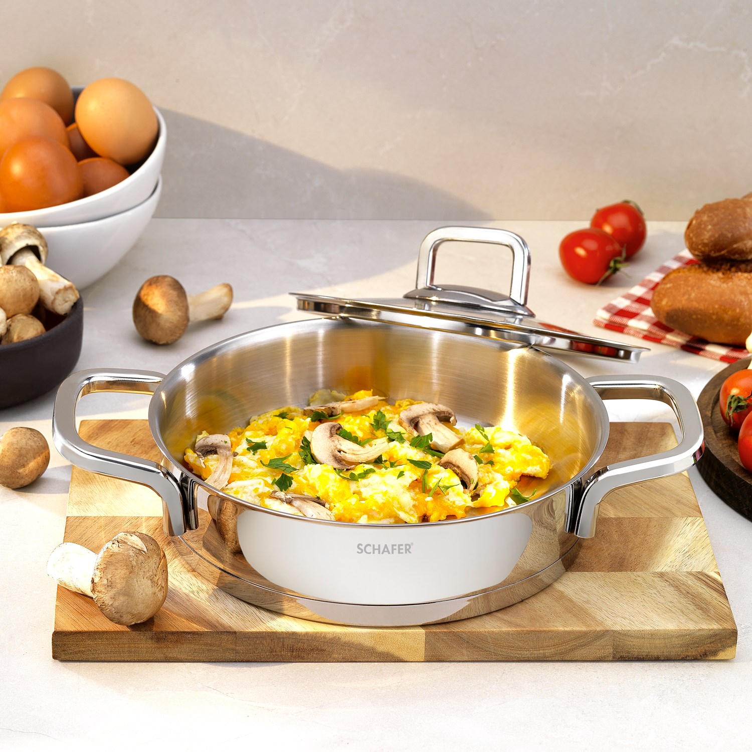Schafer New Stahl Çelik Kapaklı Sahan 22 Cm 2 Parça-Inox