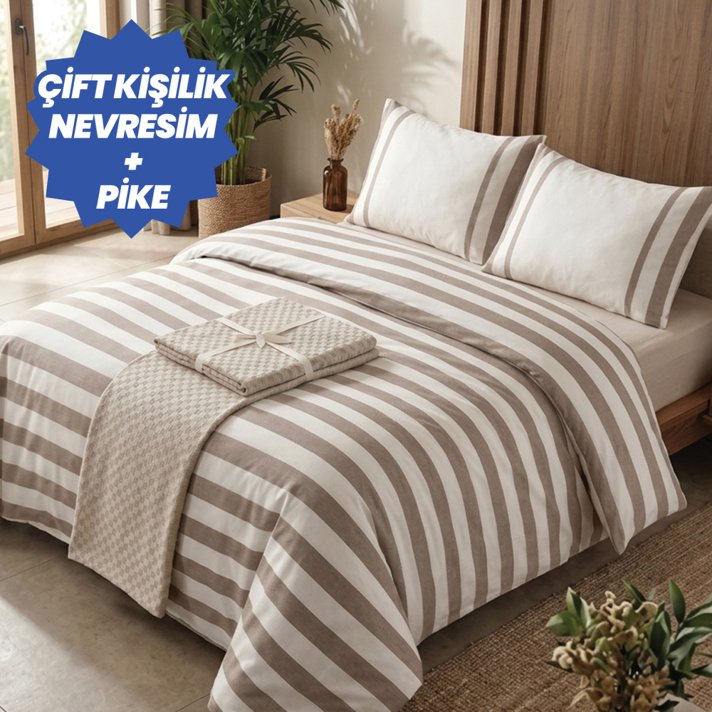 Vinaldi Life Çizgili Nevresim Takımı Çk (Pike Hediyeli)