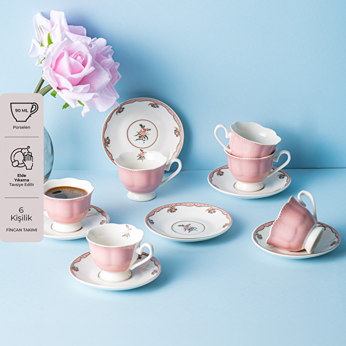 Emsan Romance 6 Kişilik Kahve Fincanı  New Bone, Pembe