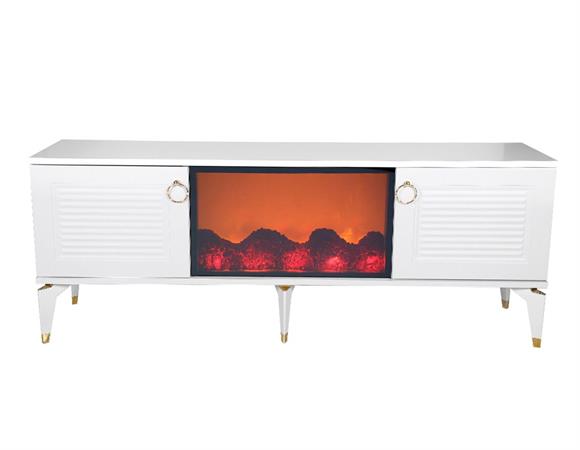 Evmodul Ek 102- 150 Cm Beyaz Şömineli Tv Sehpası
