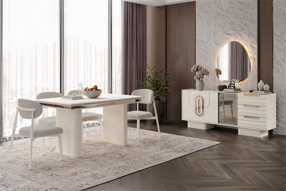 Nesa Manolya Yemek Odası Takımı Konsol+Ayna+Masa+4 Sandalye