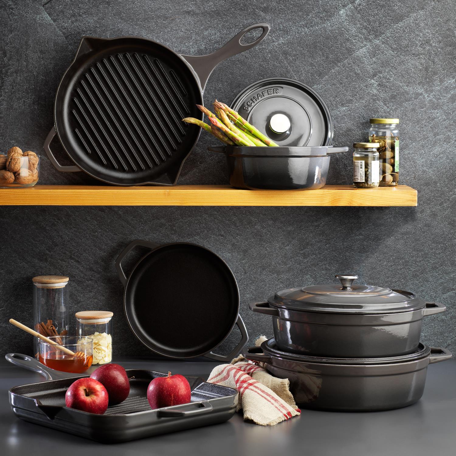 Schafer Guss Chef Döküm Kare Grill Tava 28x28 Cm 1 Parça-Gri