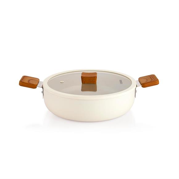 Schafer Ceramoni Seramik Basık Tencere 26 Cm-Krem
