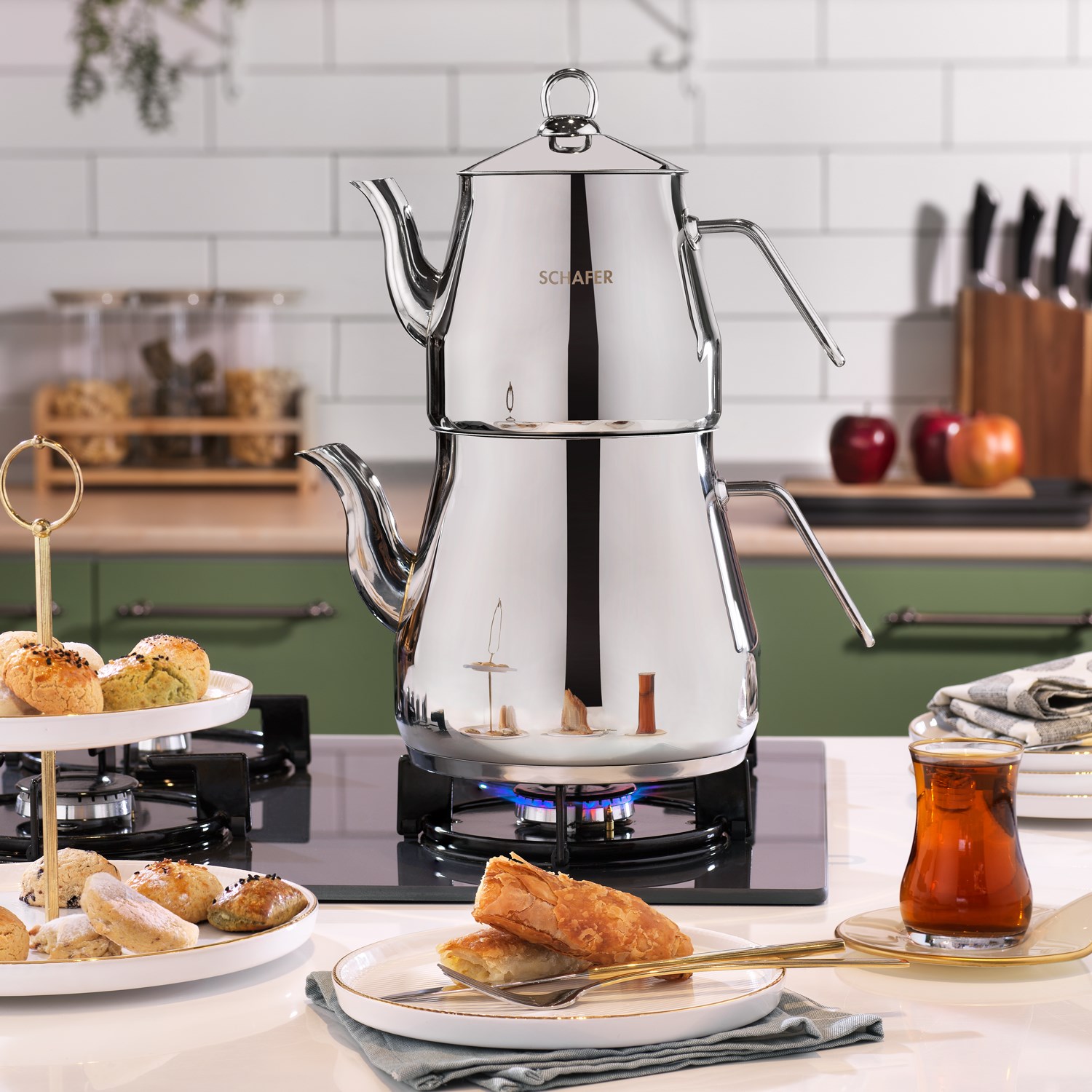 Schafer Prochef 1S1202-15001-GUM01 Mini Dev Çaydanlık Takımı 4 Parça-Gümüş