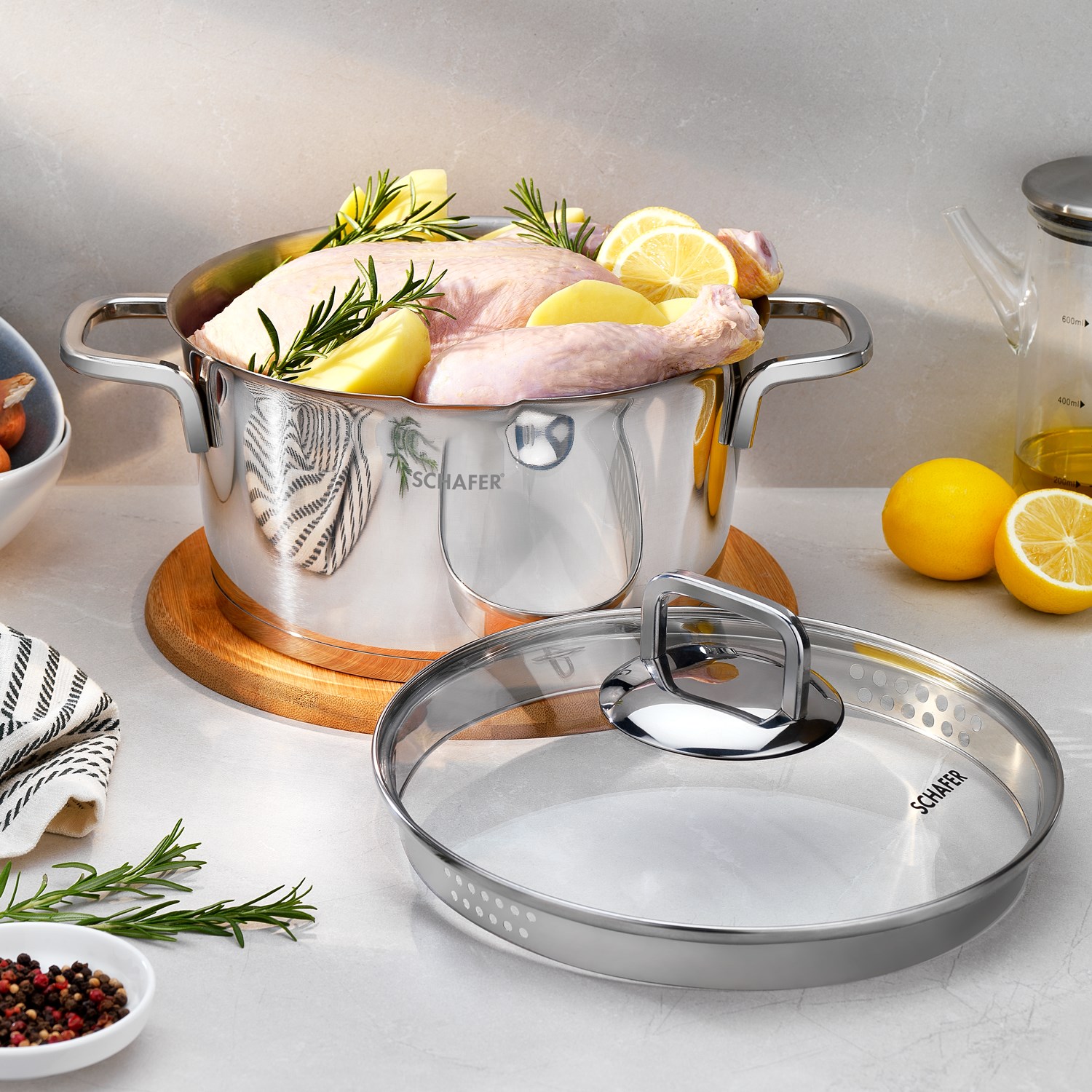 Schafer New Stahl Çelik  Derin Tencere 24 Cm 2 Parça-Inox
