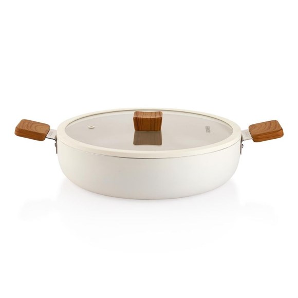 Schafer Ceramoni Seramik Basık Tencere 30 Cm-Krem