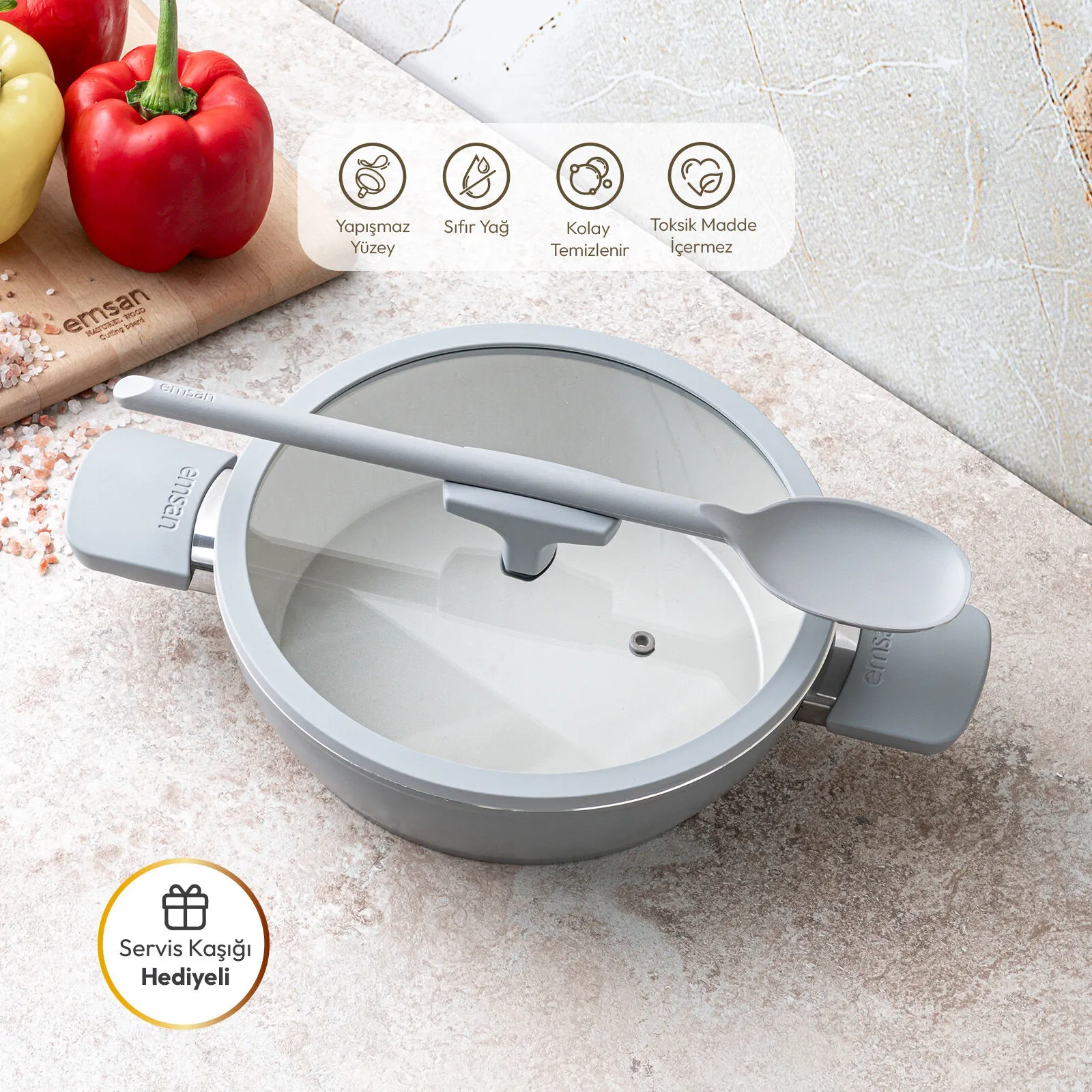 Emsan Swıss Rs  Seramik 26 Cm Karnıyarık Tencere Gri