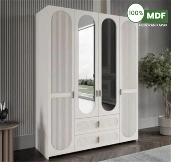 Marcastil Elvira 4 Kapılı 2 Çekmeceli Dolap MDF Sedef Krem