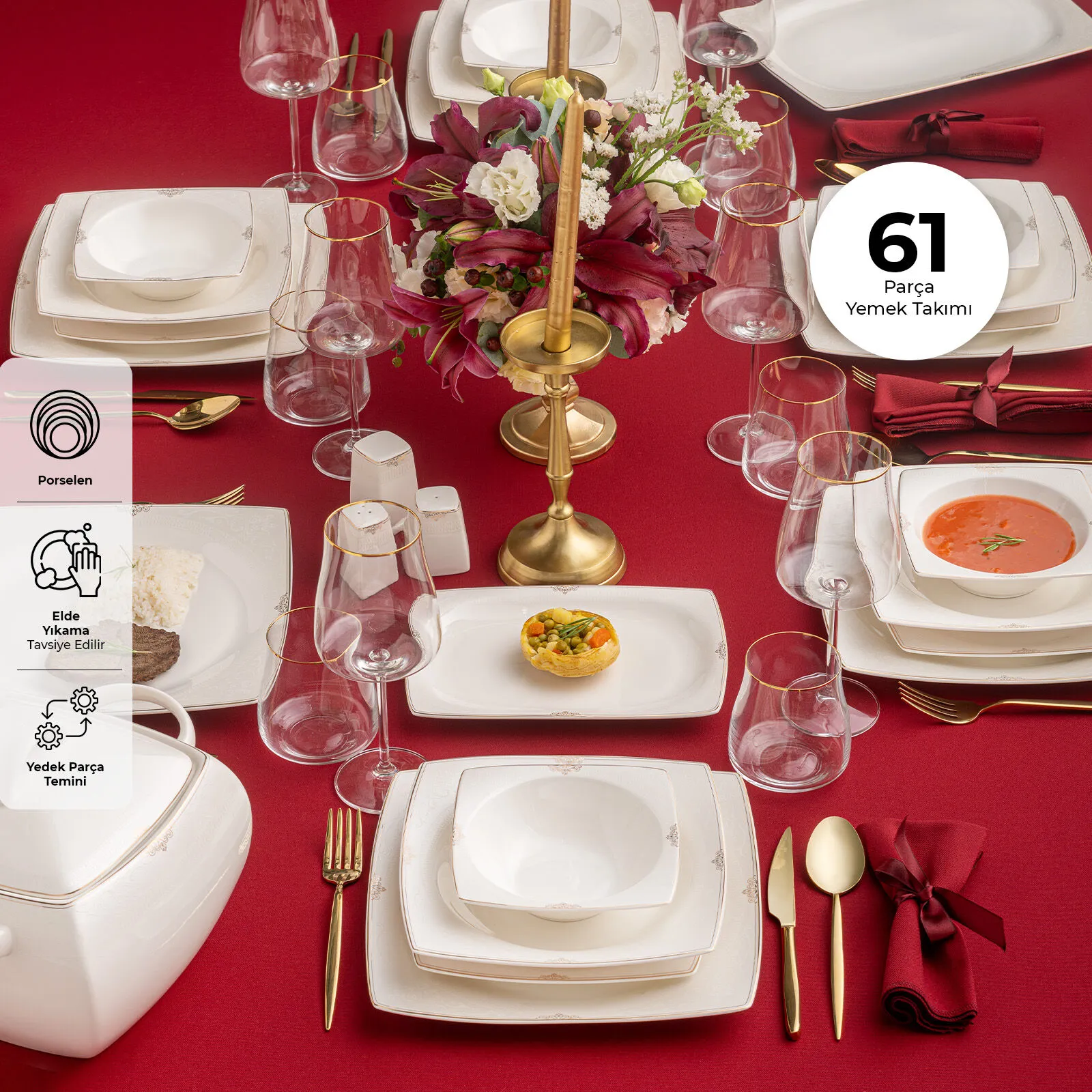 Emsan Fıne Bone Estıva Gold 61 Prc Yemek Takımı