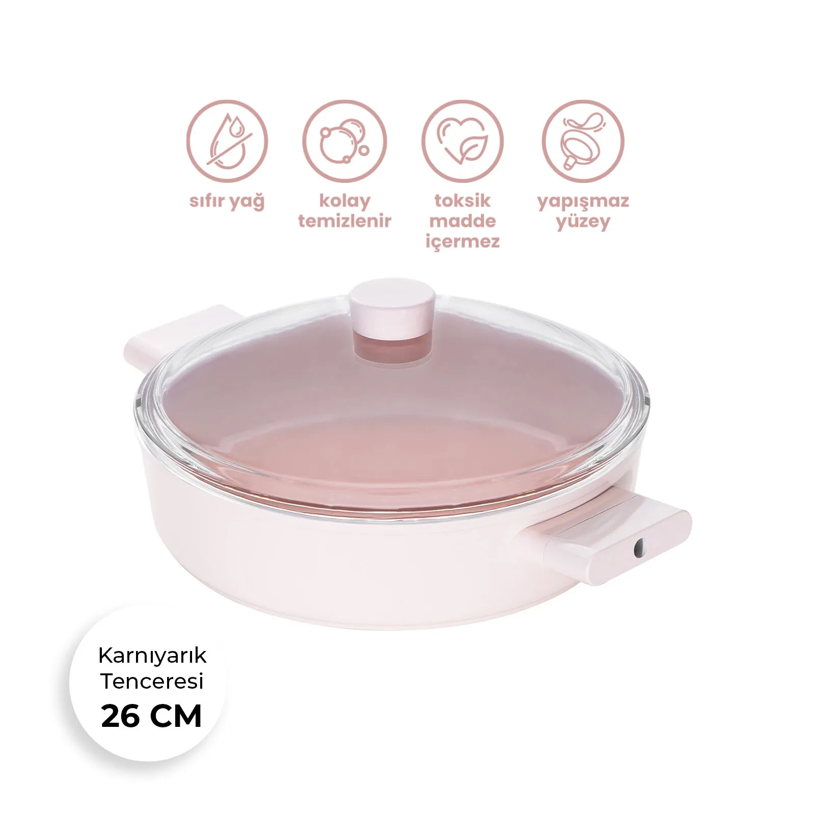 Emsan Swıss Crystal  Seramik  26 Cm Karnıyarık  Tencere Pembe