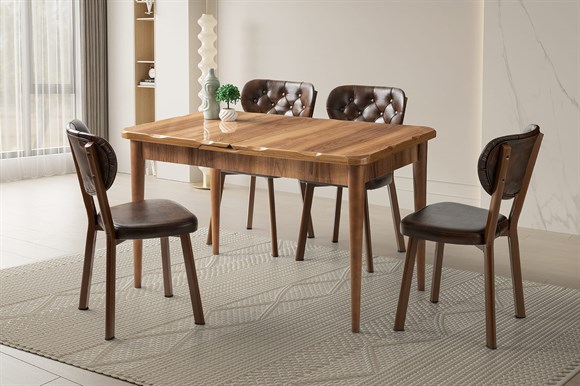 Levent Mtk.0159-278 Argun Masa + 4 Rivone Sandalye Kahve Deri Hazar Kahve