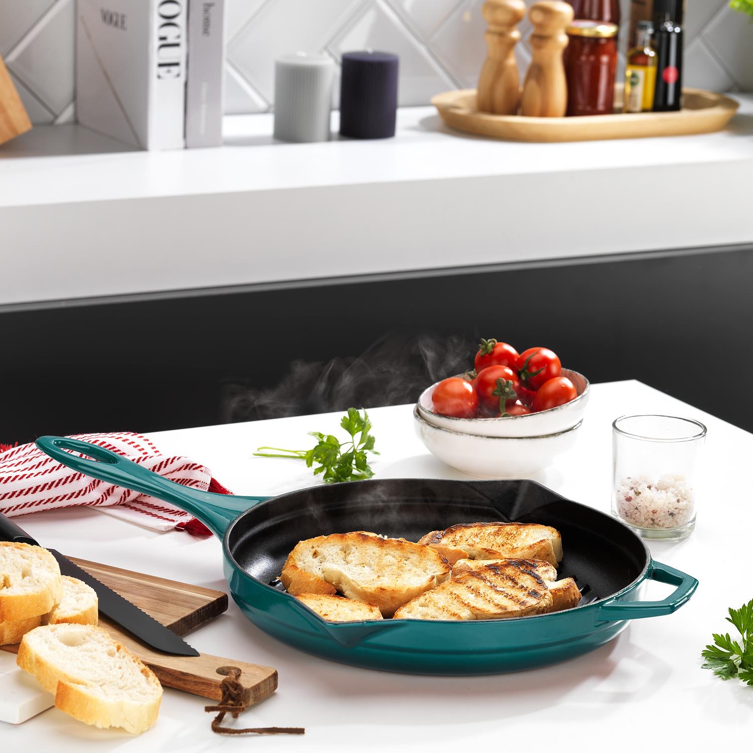 Schafer Guss Chef Döküm Yuvarlak Grill Tava 28 Cm 1 Parça-Gri